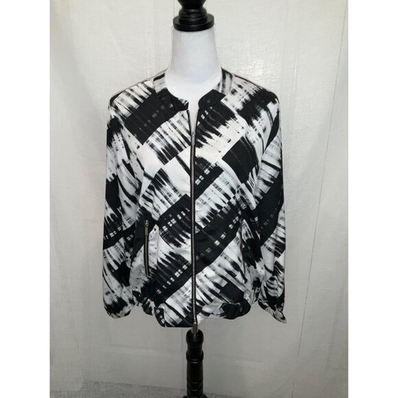 Calvin Klein Zip-Up Black & White Geometric Bomber Jacket size Medium NEW - Picture 1 of 3